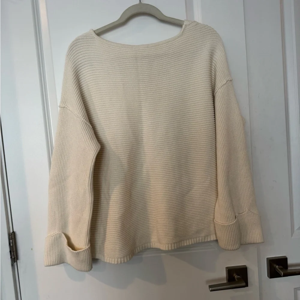 Free People La Brea Chunky Ribbed V-Neck Cream Sweater